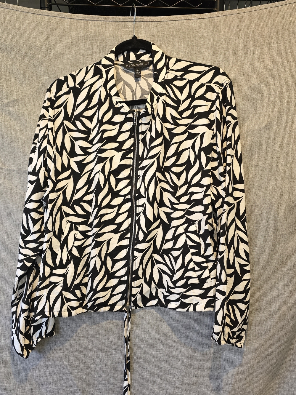 MEG&MARGOT  Black & White Leaf-Print Bomber Jacket
